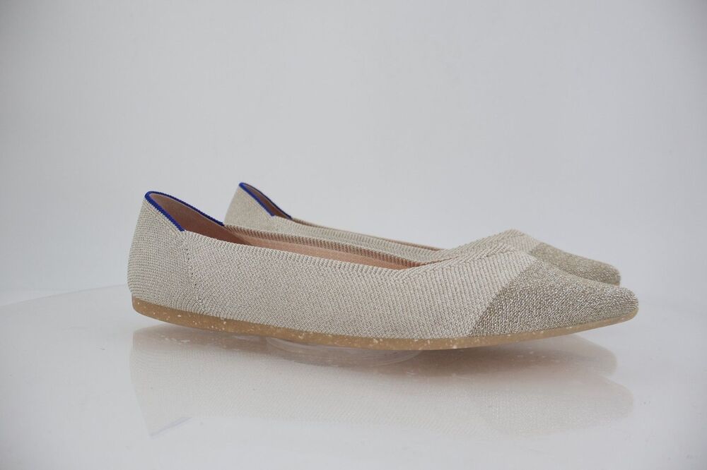 Rothy's The Point Diamond Metallic Ballet Flat Size 13 Beige Silver Gold Pointed